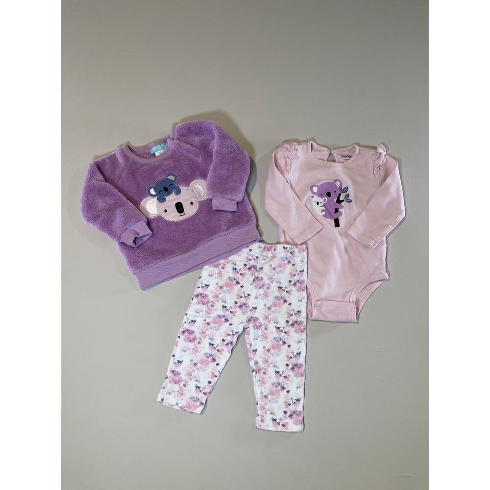 Pekkle 3‑Piece Koala & Floral Outfit Set – Size 12 Months